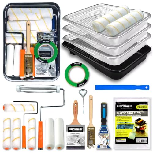 20 Pcs Paint Roller Kit with Paint Roller Covers 9-inch & 6-inch | All-In-One Painting Kit, Synthetic Bristles, Microfiber Roller, Plastic Tray, Ideal for Walls, Ceilings, Trim, DIY Projects - color: 20 Pack, 9" & 6" roller