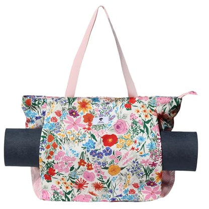 ESVAN Yoga Mat Bag Yoga Tote Carrier Shoulder Bag Carryall Tote for Office,Yoga,Pilates,Travel,Beach and Gym - color: A Pink Flower