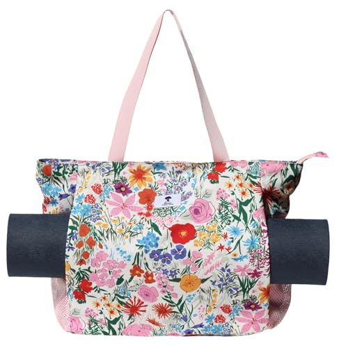 ESVAN Yoga Mat Bag Yoga Tote Carrier Shoulder Bag Carryall Tote for Office,Yoga,Pilates,Travel,Beach and Gym - color: A Pink Flower
