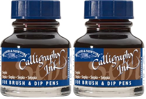 Winsor & Newton Calligraphy Ink, 30ml (1-oz) Bottle, Sepia (Pack of 2) - color: Sepia, size: 1 fl oz (Pack of 2)