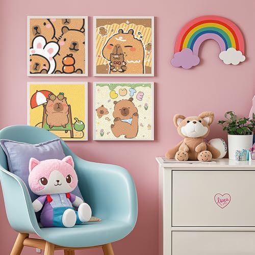 PERFECTSIGHT Cute 5D Diamond Art Kits, Kawaii DIY Painting Art for Adults Teen, 4 Pack Diamond Arts and Crafts Sets, Big Gem Full Drill Diamond Dots for Women (Capybara) - style: Capybara