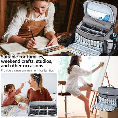 Acrylic Paint and Brush Set Organizer Bag - Carrying Case Compatible with Apple Barrel, Shuttle Art, Caliart Art Supplies - Includes Detachable Paint Brush Holder - for Travel/Outdoor Sketching (Gray) - color: Gray