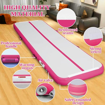 Air Mat Tumble Track, Gymnastics Mats Tumbling Track with Electric Air Pump for Home Use Cheerleading Training Kids Gym Yoga - color: Pink, size: 20ftx3.3ftx8inch