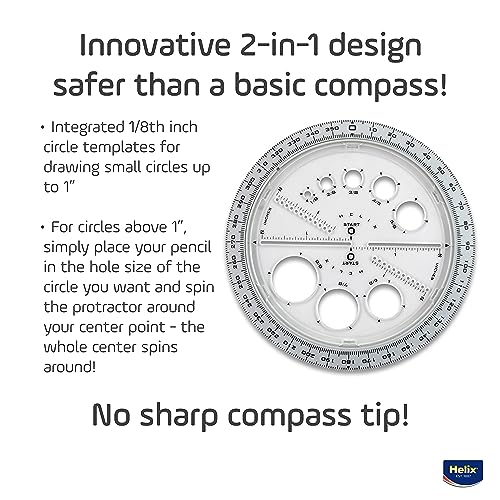 Helix Geometry Tool Set – Locking Compass, Protractor, and 360° Angle & Circle Maker with Integrated Templates – Precision Drawing & Measuring Kit for Students and Professionals