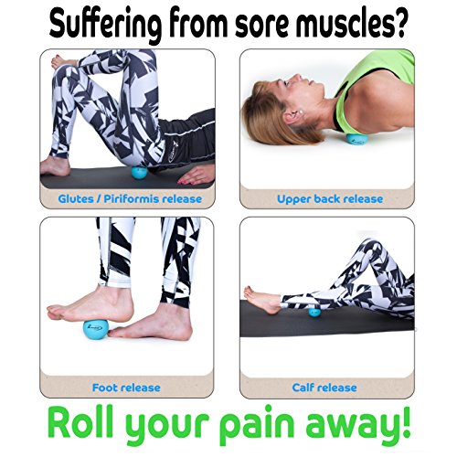 Therapy Massage Ball - Instant Muscle Pain Relief. Proven Effective for Myofascial Release, Deep Tissue Pressure, Yoga & Trigger Point Treatments. Set - 2 Extra Firm Balls W/Mesh Bag. - color: 2 Balls - Size 2.75in - Turquoise