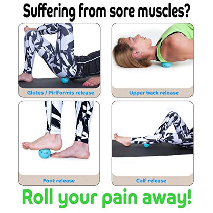 Therapy Massage Ball - Instant Muscle Pain Relief. Proven Effective for Myofascial Release, Deep Tissue Pressure, Yoga & Trigger Point Treatments. Set - 2 Extra Firm Balls W/Mesh Bag. - color: 2 Balls - Size 2.75in - Turquoise