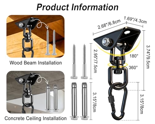 Yose Porch Swing Hanging Kit Heavy Duty 2000lbs Stainless Steel, Easy to Install Swing Hardware with Ceiling Hooks and Hammock Hooks, Complete Swing Set Accessories for Indoor Outdoor Patio Garage