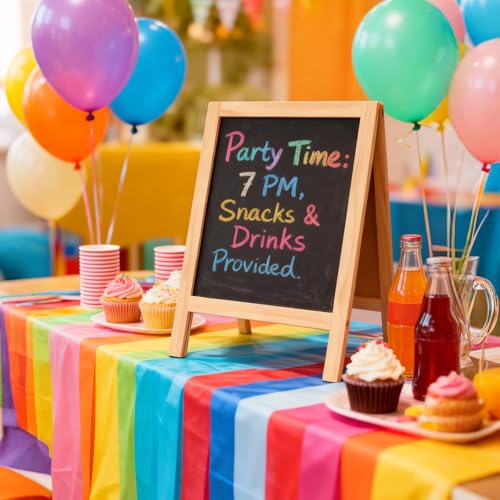 2 Pcs 15.7 x 9.8 Inch Small Chalkboard Signs,Double Sided A Frame Tabletop Menu Board with 2 Erasers,Chalk Board Easel Sidewalk Board,Wooden Sandwich Board for Wedding, Bar,Party Display,Home Decor