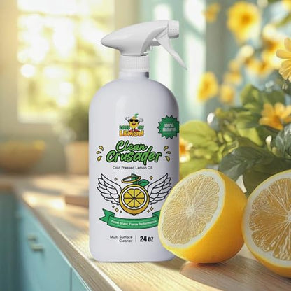 Clean Crusader Cold Pressed Lemon Oil All Purpose Cleaning Oil Spray for Degreasing, Hardwood Floors, Countertops and Bathroom - 24 oz - 1 Pack