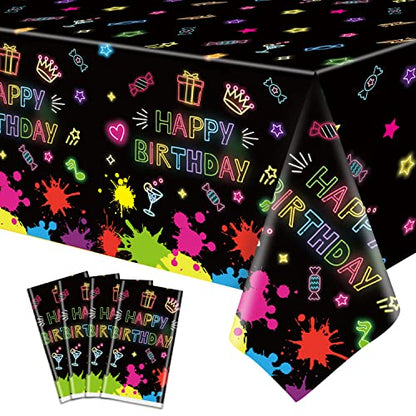 4 Pack Glow Party Table Covers Neon Tablecloths Disposable Plastic Neon Table Cloth Black Light Tablecloth Black Light Decorations Glow in The Dark Party Supplies Blacklight Decor 86 x 51 Inch