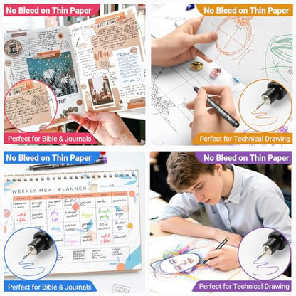 SAKEYR Point Micro Pens, 12 Colored 0.25mm Extra Fine Fineliner Pens, Quick-Dry Waterproof Ink, No Bleed-Through for Journaling, Bible Journaling, Planner, Sketching, Drawing, Note Taking