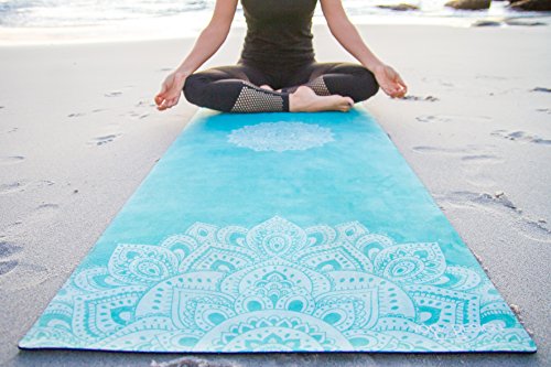 YOGA DESIGN LAB | The Combo Yoga Mat | 2-in-1 Mat+Towel | Eco Luxury | Ideal for Hot Yoga, Power, Bikram, Ashtanga, Sweat | Studio Quality | Includes Carrying Strap! - color: Mandala Turquoise, size: 3.5mm