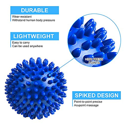 URAQT Spiky Massage Ball Set, 2 Pack Physical Therapy Massage Balls, Hard Lacrosse Ball & Spiky Massage Ball for Myofascial Release and Trigger Point Deep Tissue Massage (Blue) - color: 2pcs