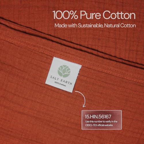 Salt Earth 100% Cotton Gauze 80"X90" Queen 4 Layered Blanket- Picante | Premium Muslin Blanket for Couch,Bed,Living,Summer Lightweight, All Seasons Blankets & Throws, Boho,Travel & Skin Friendly - color: Picante, size: 80"X90" Queen