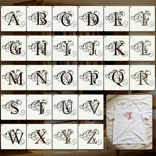 Letter Stencils for Crafts Reusable 26Pcs Stencils(4X4 Inch) | DIY Art Painting Stencil Furniture Decor Kit for Wood Embroidery Wall Silk Screen Journaling - color: A Letter