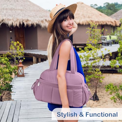 TOPDesign Travel Duffel Bag for Women, Puffer Gym Bag Sports Tote with Wet Pocket, Carry On Weekender with Luggage Sleeve (Purple) - color: Purple
