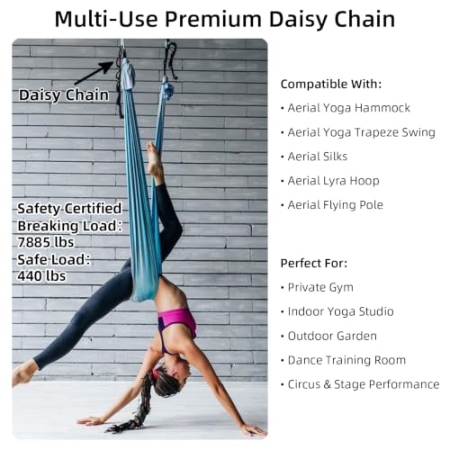 Aerial Yoga Daisy Chains,SGS Certified, 1.1m Aerial Straps 2PCS | 7885 lbs Breaking Load Extension Daisy Loops,3.6ft Adjustable Straps for Aerial Silks, Lyra Hoop,Trapeze & Yoga Hammock Swing