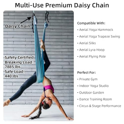 Aerial Yoga Daisy Chains,SGS Certified, 1.1m Aerial Straps 2PCS | 7885 lbs Breaking Load Extension Daisy Loops,3.6ft Adjustable Straps for Aerial Silks, Lyra Hoop,Trapeze & Yoga Hammock Swing