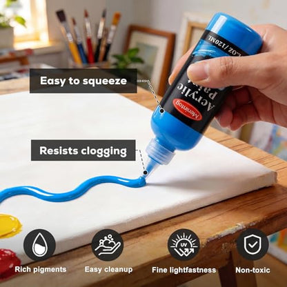 Acrylic Paint Set, 18 Colors, 4 oz/120ml Bottles | Rich Pigments, Water Proof, For Artists, Beginners and Kids, Canvas Rocks Wood Ceramic Fabric - color: 120ml 18 Colors