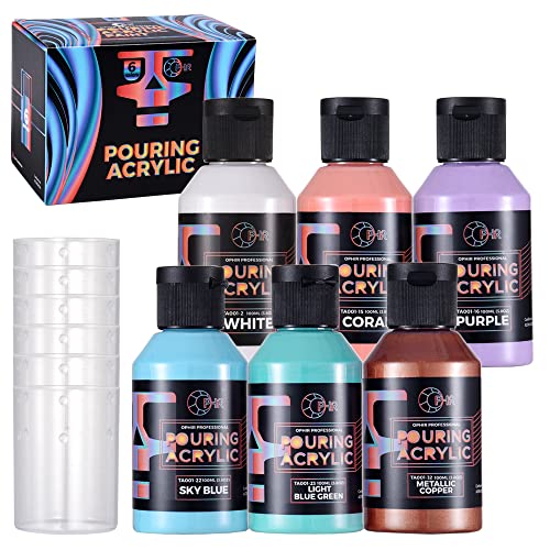 OPHIR High Flow Acrylic Pour Paint Set, 6 Chalk Colors for Fluid Art | Ready to Pouring Paint Flows Smoothly for Abstract Designs, Craft Projects and Decorative Artwork - color: Chalk Colors Set (6 Bottles)