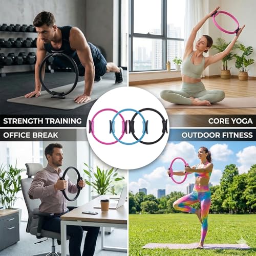12 Pack Pilates Accessories for Women, 15 Inch Pilates Ring Magic Circle for Home Gym Essentials, Yoga & Pilates Equipment for Beginners Ab Trainer and Butt, Core, Leg Workout Equipment.