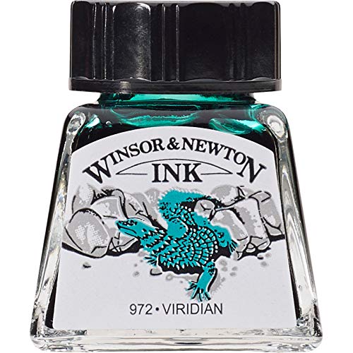 Winsor & Newton Drawing Ink, 14ml Bottle, Viridian | Fast-drying, transparent & water-resistant; Outstanding Color Brilliance; Perfect for brush, dip pen, airbrush applications. - color: Viridian, style: 14ml Bottle
