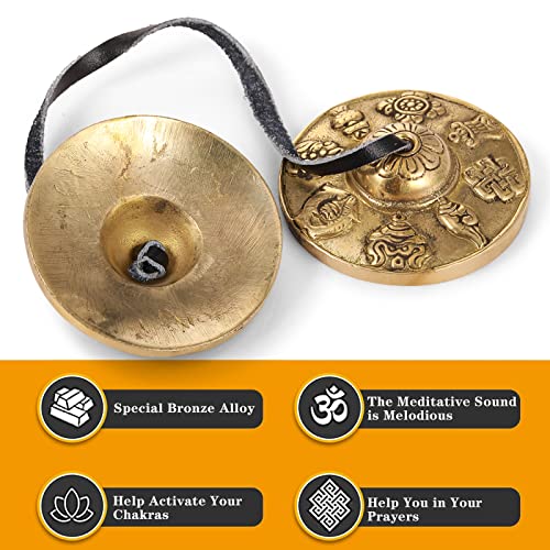 Boao Tingsha Meditation Bell with Bag,8 Lucky Symbols Embossed - color: 8 Lucky Symbols Embossed