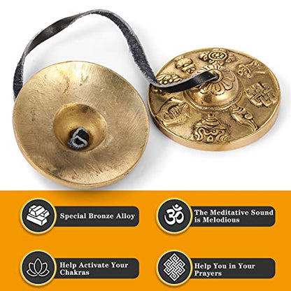 Boao Tingsha Meditation Bell with Bag,8 Lucky Symbols Embossed - color: 8 Lucky Symbols Embossed