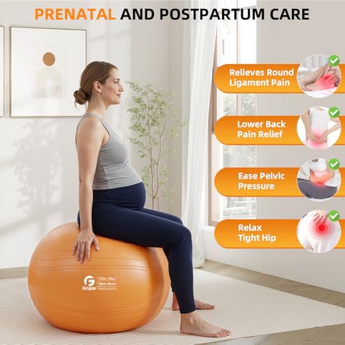Gruper Yoga Ball, Extra Thick Non Slip Exercise Ball for Workout, Yoga, Pregnancy, 4 Sizes Anti Burst Chair for Home and Office, Includes Foot Pump & Fitness Guide - color: ['Orange'], size: 18 Inch (45cm),s