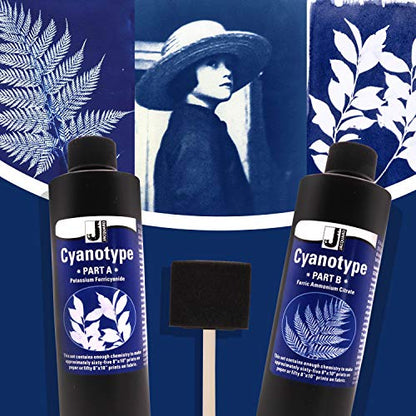 Jacquard Cyanotype Kit Sun Printing for Paper & Fabric Bundled Sponge Brush | 2 part Jacquard cyanotype Sun print chemistry, makes 65+ prints, works on cotton, silk, canvas, wood, leather & paper