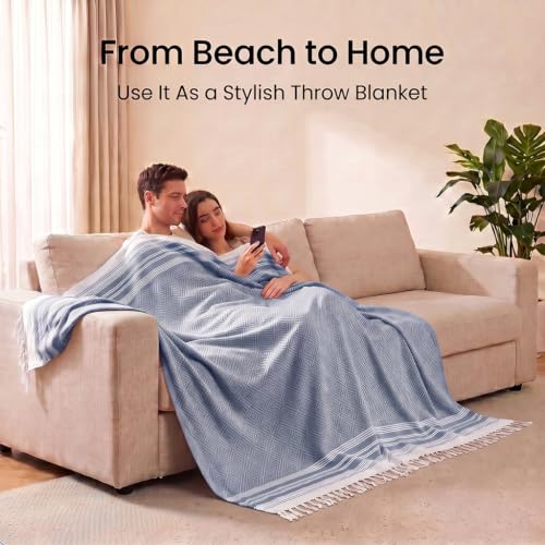 Yongoes Turkish Beach Towel Blanket Oversized 82x88 Blue Boho - color: Blue, size: Extra Large 82"x88"（208x224cm）