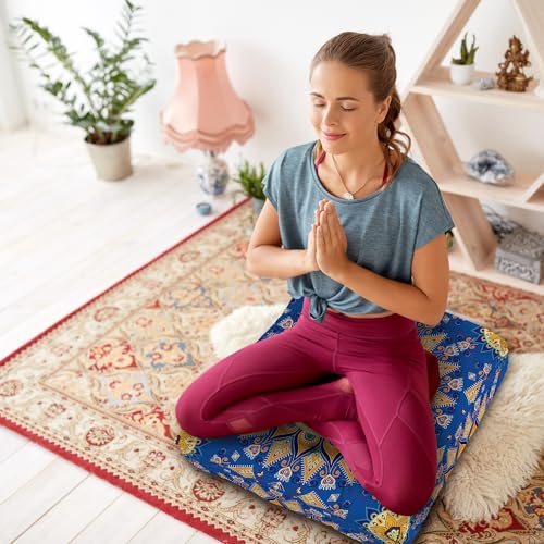 Mandala Meditation Cushion, Boho Meditation Mat, Meditation Pillows for Sitting on Floor, Cushions for Sitting in Home and Outdoor, Square Floor Pillow Cushion Seating for Yoga Accessories 22'' X 22'' - color: 12.mandala Meditation Cushion-1, size: 22x22