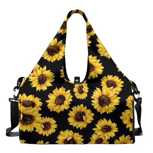 Sunflower Gym Bag for Women Hygienic Yoga Mat Bags with Shoe Compartment Sports Duffel Bags Waterproof, Double Zipper Shoulder Bag for Ballet Class Sport - color: Sunflower