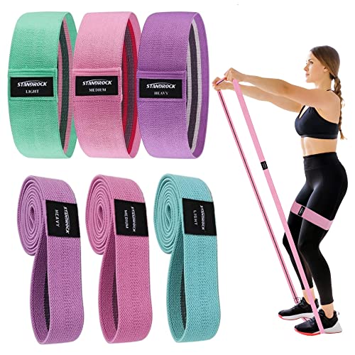STANDROCK Fabric Resistance Bands for Working Out, 3 and 4 Levels Booty Bands Long Resistance Bands for Women and Men | Elastic Bands for Exercise Bands Resistance Workout Bands Resistance - color: Pink, Purple, Green