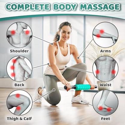 Muscle Roller Stick - Green - Hand Held Body Massager with 9 Rollers & Non-Slip Handles - Deep Tissue Massage & Maximum Muscle Recovery - Leg, Back, Arm, Thigh, Butt Sculpting Tool - by Cozlow - color: Green