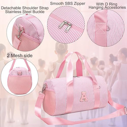 Personalized Initial Dance Bag for Girls,Small Gym Sport Yoga Dance Bags Gift for Teen Girls Women,Cute Letter Kid Weekender Ballet Bags,Toddler Travel Duffle Tote with Adjustable Straps - color: Pnk, style: A