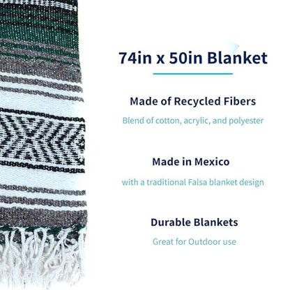 La Montana Bulk Falsa Mexican Blanket, 4 Pack, Forest Green/Charcoal/White - color: Forest Green/Charcoal/White