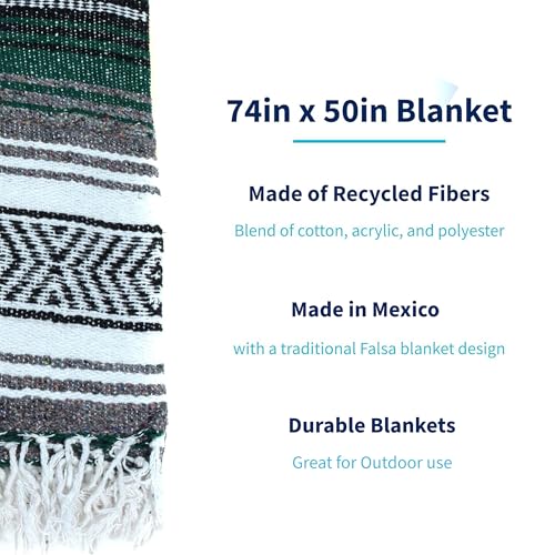 La Montana Bulk Falsa Mexican Blanket, 4 Pack, Forest Green/Charcoal/White - color: Forest Green/Charcoal/White