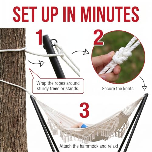 Canvas Hammock 122" Long X 59" Wide 2 Person Hammock 440 pounds Maximum Weight Applicable Scenes in Courtyard Autumn, Indoor Hanging Chairs, Beach Leisure (White Tassels, Full) - color: White Tassels, size: Full