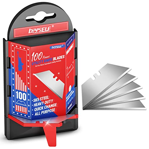 DIYSELF Utility Knife Blades 100 Pack, Box Cutter Blades Refills with Dispenser, Razor Blades Utility Knife Replacement Blade for Box Cutter, Razor Knife Blade | SK5 Steel Utility Knife Blades, Razor Knife Replacement Blade for Box Cutter - size: 100-Pack