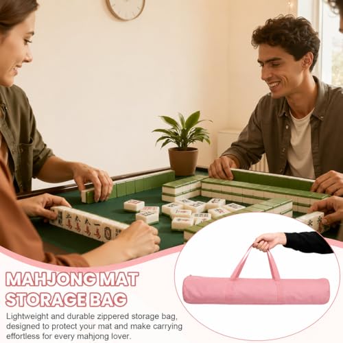 34-Inch Mahjong Mat Bag, Heavy-Duty Canvas Carrying Bag with Center Dual Handles & Smooth Zipper, Fits Mahjong Mat, Racks & Tiles, All-in-One Travel Storage Bag - color: Pink