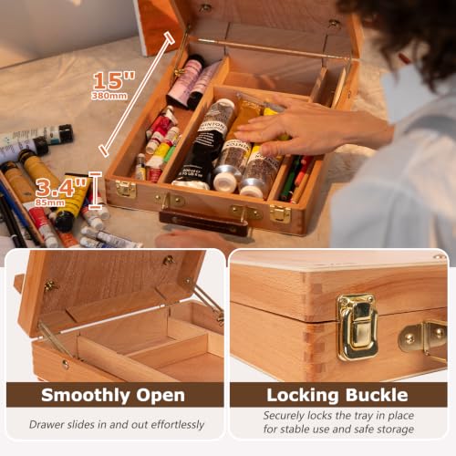DJAR Tabletop Sketchbox Art Easel for Painting, Solid Beech Wood, Natural | Adjustable Desktop Art Stand with Storage Drawer, Portable Wooden Tool Box for Sketching, Drawing and Painting Supplies ﻿ - style: Tabletop Easel