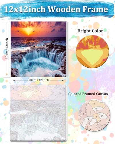 TOCARE Framed Paint by Numbers Kit for Adults Beginners, 12x12inch Niagara Falls Paint by Number with Frame,Easy Nature Waterfalls Paint by Numbers Framed Canvas (Without Easel) - color: TC-F-220