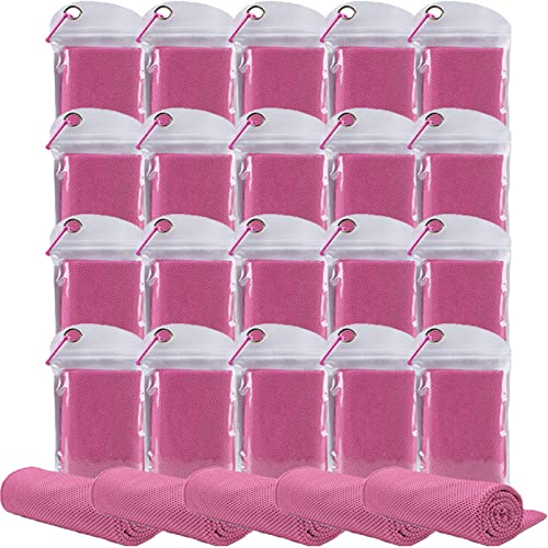 Pack of 20 Cooling Towel 40x12'' Ice Towel for Neck and Face Microfiber Chilly with Bag Breathable Yoga Gym Stay Cool Towels Sweat Rag for Workout Running Camping Pilates Beach, Pink - color: Pink