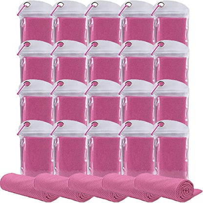Pack of 20 Cooling Towel 40x12'' Ice Towel for Neck and Face Microfiber Chilly with Bag Breathable Yoga Gym Stay Cool Towels Sweat Rag for Workout Running Camping Pilates Beach, Pink - color: Pink