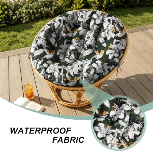 47" Round Tufted Floor Cushion, Thick Meditation Papasan with Ties - color: White Flowers