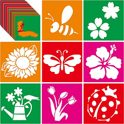 Henoyso 24 Pcs Summer Flower Stencil for Kids 8 Inch Reusable Templates | Plastic, Drawing Painting Templates, Large, Garden, Spring, Butterfly, Pink, Wood Paper Scrapbook, Wedding DIY Art Crafts - style: Flower Style
