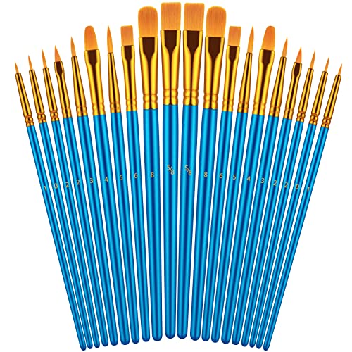 Paint Brushes Set for Acrylic Painting, 20 Pcs Oil Watercolor Acrylic Paint Brush, Artist Paintbrushes for Body Face Rock Canvas, Kids Adult Drawing Arts Crafts Supplies, Blue | Artist Paintbrushes (Nylon Hair Wood Handles) for Adult Drawing, Great for Fa