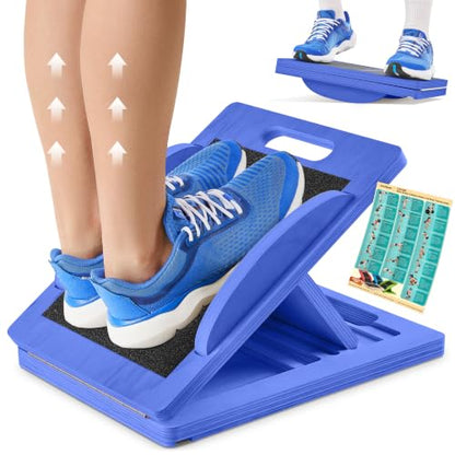 Slant Boards for Exercise, Wooden Slant Board, Calf Stretch Board with 7 Incline Angles, Velour Board, Balance Board & Calf Stretcher, Portable Incline Board for Physical Therapy, Ankle Mobility, Heel & Knees - color: Blue
