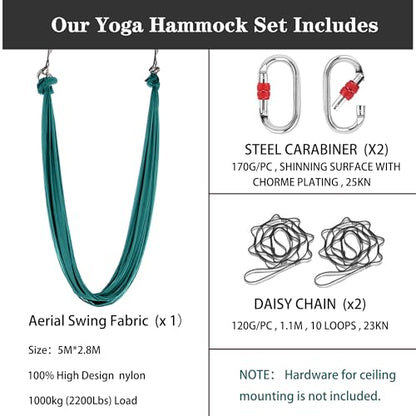 5.5 Yards Aerial silks swing outside yoga hammock,Aerial silk start set | Aerial Silks For Gymnastics outside Aerial Yoga Swing For Adults - color: Dark Green